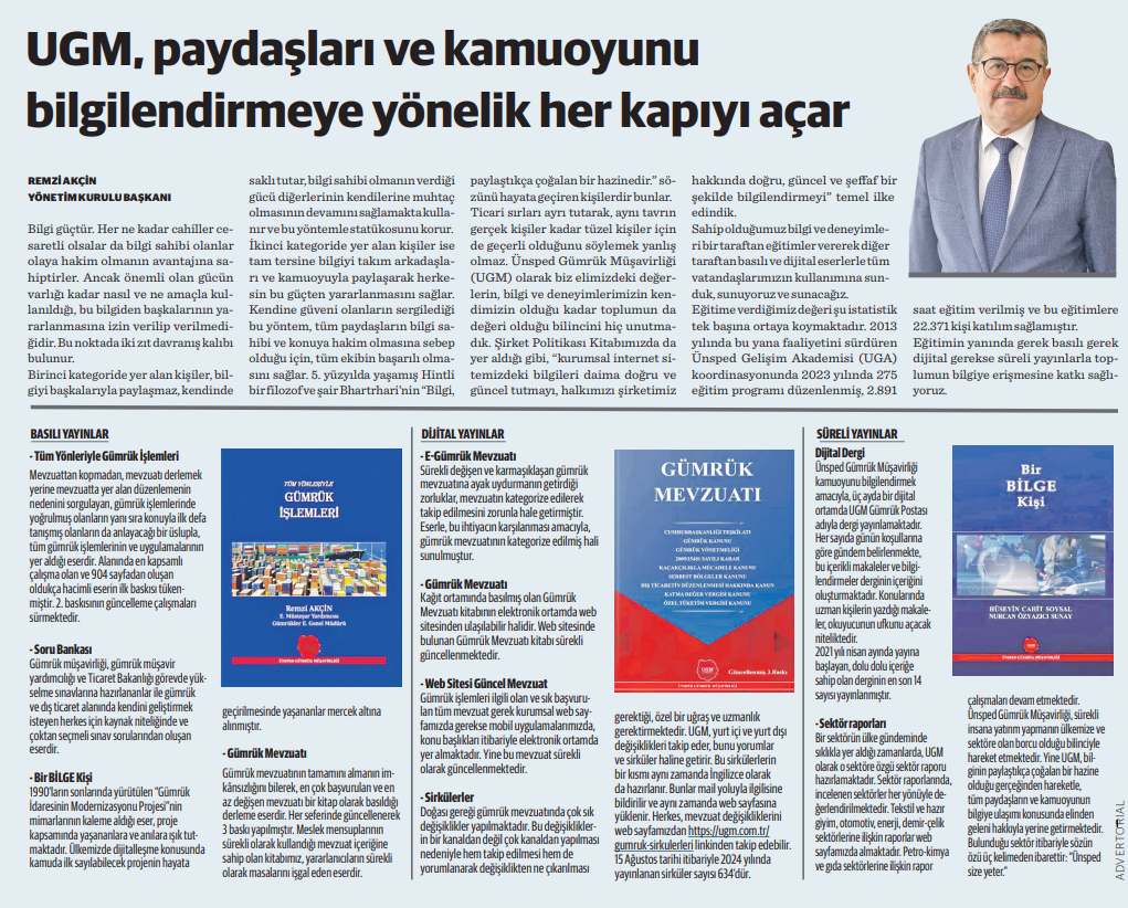 Our Chairman of the Board of Directors Mr. Remzi Akçin's interview on 19.08.2024 was published in How An Economy Newspaper.