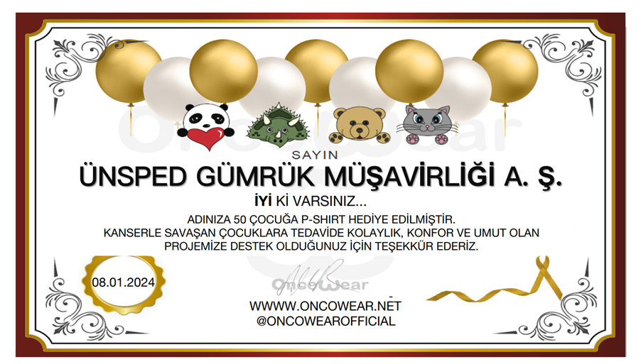 OncoWear’dan Şirketimize Teşekkür