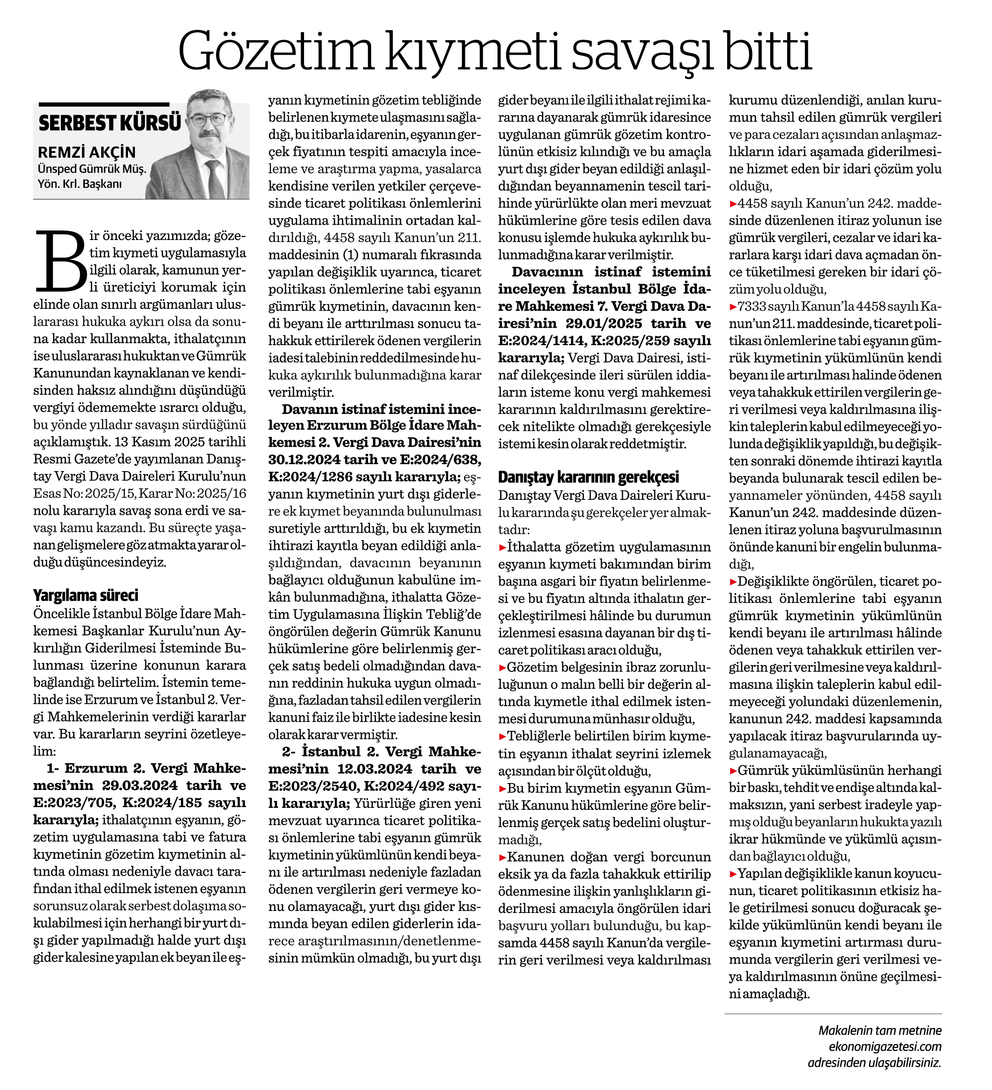 GÖZETİM KIYMETİ SAVAŞI BİTTİ