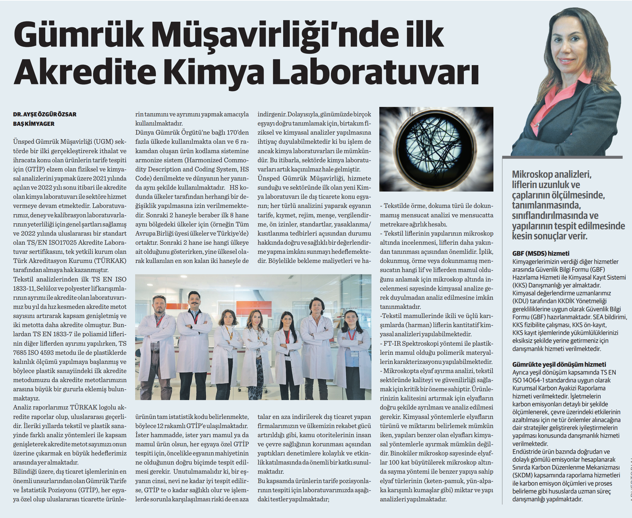 Gümrük Müşavirliği’nde İlk Akredite Kimya Laboratuvarı